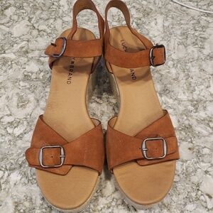 Lucky Brand heeled Espadrille sandal in brown suede